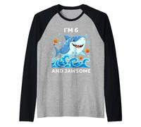 Tengo 6 años y el Sexto cumpleaños de Jawsome Shark Camiseta Manga Raglan
