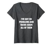 Tengo 99 Problemas y los Tacos los resuelven Todos Camiseta Cuello V, Mujer, Jaspeado Oscuro, XXL