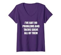 Tengo 99 Problemas y los Tacos los resuelven Todos Camiseta Cuello V, Mujer, Morado, XXL