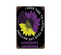 Tengo tiempo para escuchar, tu vida importa. Letrero de metal con temática de concientización sobre el Alzheimer. Placa colgante de hierro vintage vertical con óxido. Póster decorativo de pared de 8x1
