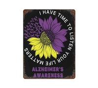 Tengo tiempo para escuchar, tu vida importa. Letrero metálico con temática de concienciación sobre el Alzheimer. Placa colgante de hierro vintage vertical con óxido. Póster decorativo de pared de 30 x