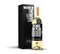 «Tengo un plan: Bla Bla Bla y Glu Glu Glu» Mensaje en una Botella. Vino Blanco Premium Verdejo Joven + Gift Box. Etiqueta Negra PERSONALIZABLE