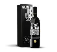 «Tengo un plan: Bla Bla Bla y Glu Glu Glu» Mensaje en una Botella. Vino Tinto Premium Reserva 12 Meses + Gift Box. Etiqueta Negra PERSONALIZABLE