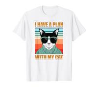 Tengo un Plan con mi Gato Camiseta gráfica económica, Hombre, Blanco, XL