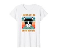 Tengo un Plan con mi Gato Camiseta gráfica económica, Mujer, Blanco, XL