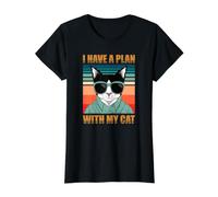 Tengo un Plan con mi Gato Camiseta gráfica económica, Mujer, Negro, XL
