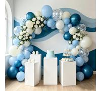 TENGWA 135 Piezas Kit Arco Globos Azul Claro Kit Guirnalda Globos Azul y Blanco con Confeti Plateado Blanco para Cumpleaños Baby Shower Comunion Decoración para Bodas