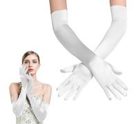 TENGWA 2 Pares Guantes Blancos Gala 55cm Guantes Largos Fiesta Elegante White Gloves Audrey Hepburn Años 20 Fiesta de Ópera Carnaval Boda Novia Juego de Rol