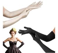 TENGWA 2 Pares Guantes Largos Mujer Champán Negro Guantes Largos Fiesta 55 cm Elegante Audrey Hepburn Años 20 Fiesta de Ópera Carnaval Boda Novia Juego de Rol
