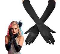 TENGWA 2 Pares Guantes Largos Mujer Negro Guantes Largos Fiesta 55 cm Elegante Audrey Hepburn Años 20 Fiesta de Ópera Carnaval Boda Novia Juego de Rol