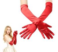 TENGWA 2 Pares Guantes Rojos Largos 55cm Guantes Rojos Disfraz Elegante Gala Audrey Hepburn Años 20 Fiesta de Ópera Carnaval Boda Novia Juego de Rol
