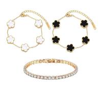TENGWA 3 Piezas Pulsera Trebol 4 Hojas 18k Brazalete Dorado 17+5 cm Negro Blanco y Diamantes Pulseras Trebol Suerte para Cumpleaños Aniversarios San Valentín Día de la Madre Regalo de Año Nuevo