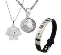 TENGWA 3 Piezas Regalos de Futbol para Niños CR7 Collar Longitud 51 cm Pulsera CR7 22,5 cm Plata Ajustable para Niños Aficionados al Fútbol Seguidores y Cumpleaños