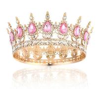 TENGWA Corona Elegante Tiara Dorado y Rosa Retro Tiaras Novia Barroco Crown Princess Brillante Corona de Cetro Ideal para Bodas Cumpleaños Bailes Fiestas Temáticas y Carnavales