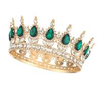 TENGWA Corona Elegante Tiara Dorado y Verde Retro Tiaras Novia Barroco Crown Princess Brillante Corona de Cetro Ideal para Bodas Cumpleaños Bailes Fiestas Temáticas y Carnavales