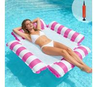 TENGWA Hamaca Hinchable Piscina 4 en 1 123 * 120cm Hamaca Flotante Piscina Colchoneta Adultos Flotadores Rosa para Adultos XL con Red y Bomba de Aire Piscinas y Playas