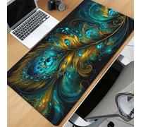 TengYuer Alfombrilla de Ratón Gaming XXL 1000x500x2mm - Plumas Pavo Real - Alfombrilla Escritorio Grande con Base Antideslizante y Bordes Cosidos para PC, Oficina