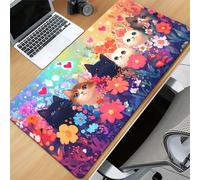TengYuer Alfombrilla de Ratón Gaming XXL 600x400x3mm, Flores Gato | Alfombrilla Escritorio Grande Antideslizante, Superficie de Alta Precisión y Velocidad para Teclado, PC y Laptop