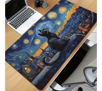 TengYuer Alfombrilla de Ratón Gaming XXL 600x400x3mm - Gato Noche Estrellada - Alfombrilla Escritorio Grande con Base Antideslizante y Bordes Cosidos para PC, Oficina