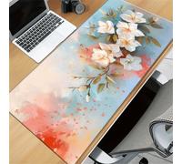 TengYuer Alfombrilla de Ratón Gaming XXL 700x400x2mm - Flores Blancas - Alfombrilla Escritorio Grande con Base Antideslizante y Bordes Cosidos para PC, Oficina