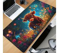 TengYuer Alfombrilla de Ratón Gaming XXL 800x300x2mm - Flor Vaca - Alfombrilla Escritorio Grande con Base Antideslizante y Bordes Cosidos para PC, Oficina