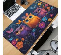 TengYuer Alfombrilla de Ratón Gaming XXL 900x300x3mm - Flores Búho - Alfombrilla Escritorio Grande con Base Antideslizante y Bordes Cosidos para PC, Oficina