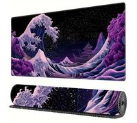 TengYuer Alfombrilla de Ratón Gaming XXL 900x300x3mm - Ola Japonesa - Alfombrilla Escritorio Grande con Base Antideslizante y Bordes Cosidos para PC, Oficina