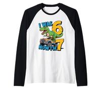 Tenía Seis años, Ahora Tengo Siete años, Dinosaurio 67 Meme, séptimo cumpleaños, niños Camiseta Manga Raglan
