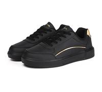 Tenis bajos de piel sintética para mujer, zapatos casuales con cordones y acento, Negro, 37 EU