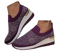 Tenis brillantes para mujer, de malla, ligeros, brillantes, elegantes, cómodos, informales, ortopédicos, con plataforma brillante y cómoda, con tacón de cuña, morado oscuro, 39 EU
