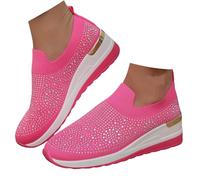 Tenis brillantes para mujer, de malla, ligeros, brillantes, elegantes, cómodos, informales, ortopédicos, con plataforma brillante y cómoda, con tacón de cuña, hot pink, 36 EU
