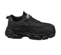 Tenis casuales de malla para hombre, color negro, para correr, ajustables, transpirables, para trabajo, cómodos, para correr, de moda, con suela gruesa, Negro, 42 EU
