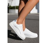 Tenis casuales de piel sintética para mujer, zapatos clásicos de skate bajos con cordones, Blanco plateado, 37.5 EU