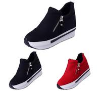 Tenis de cuña oculta para mujer, ancho lateral, ancho, con cremallera, fáciles de poner, cómodos tenis de cuña de plataforma, parte inferior gruesa, entresuela de memoria suave, zapatos casuales para