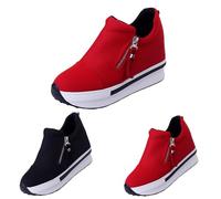 Tenis de cuña oculta para mujer, ancho lateral, ancho, con cremallera, fáciles de poner, cómodos tenis de cuña de plataforma, parte inferior gruesa, entresuela de memoria suave, zapatos casuales para