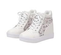 Tenis de cuña para novia, con plataforma alta hasta el tobillo, tacón oculto, ligeros, para caminar, zapatos de encaje, tenis de moda, casuales, zapatos de boda, suaves, cómodos, zapatos de verano con