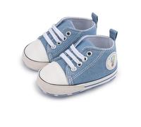 Tenis de lona para bebés y niñas con cordones para recién nacidos, para primeros pasos, zapatos de cuna, Color 3 azul vaquero, 0-6 meses