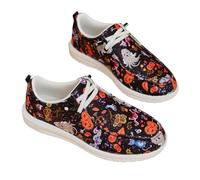 Tenis de lona para mujer, de Halloween, con estampado de esqueleto de calabaza, parte superior baja, con cordones, transpirables, cómodos, de lona, zapatos deportivos para mujer, A11, 36.5 EU