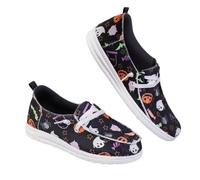 Tenis de lona para mujer, de Halloween, con estampado de esqueleto de calabaza, parte superior baja, con cordones, transpirables, cómodos, de lona, zapatos deportivos para mujer, A07, 36 EU
