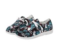 Tenis de lona para mujer, de Halloween, con estampado de esqueleto de calabaza, parte superior baja, con cordones, transpirables, cómodos, de lona, zapatos deportivos para mujer, A08, 36 EU
