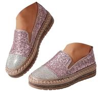 Tenis de moda con plataforma de diamantes de imitación brillantes para | Mocasines planos casuales para vestido de novia, zapatos cómodos para caminar para fiestas y uso diario