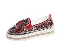 Tenis de plataforma con diamantes de imitación para mujer, zapatos planos casuales con purpurina brillante para caminar todos los días, suela gruesa, brillante, a la moda, primavera, Red, 39 EU
