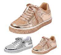 Tenis deportivos con cordones para mujer, a la moda, brillantes, informales, de caña baja, ligeros, cómodos, con purpurina, para bodas, fiestas, antideslizantes, para caminar, Gold, 38 EU