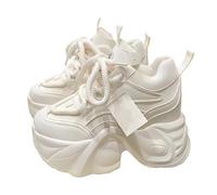 Tenis gruesos para caminar para mujeres y niñas con suela de 3.5 pulgadas de grosor que ofrecen comodidad durante todo el día, Zapatos de cuero blanco, 37.5 EU