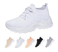 Tenis gruesos para mujer, de malla, transpirables, ligeros, estéticos, cómodos, con cordones, tenis para correr, antideslizantes, para caminar, con soporte para el arco, White, 40.5 EU