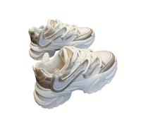 Tenis gruesos para mujer y niña, zapatos para caminar con suela de 2.4 pulgadas de grosor, cómodos y ligeros, Cuero y diamantes de imitación, champán, 39 EU