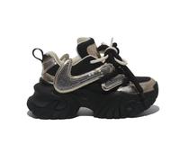 Tenis gruesos para mujer y niña, zapatos para caminar con suela de 2.4 pulgadas de grosor, cómodos y ligeros, Cuero y diamantes de imitación, color negro, 35.5 EU