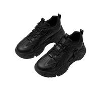 Tenis gruesos para mujer, zapatos casuales de piel con plataforma, cómodos, de cuña, para caminar, para exteriores, antideslizantes, ligeros, cómodos, con cordones, Black, 36.5 EU