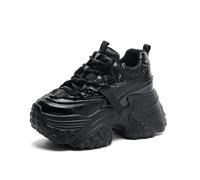 Tenis gruesos para mujeres y niñas, zapatos de vestir con plataforma de 3 pulgadas para caminar para todas las estaciones, Negro, 34 EU