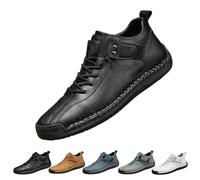 Tenis ortopédicos de cuero para hombre, informales, ligeros, sin cordones, para exteriores, senderismo, botas planas, antideslizantes, para caminar y conducir, Black, 46 EU